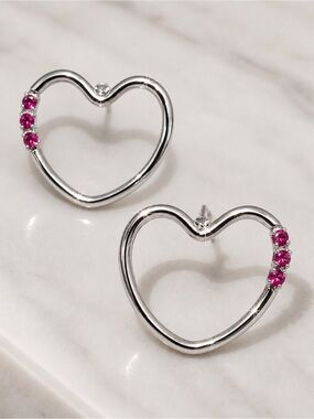 Handcrafted Fuchsia Crystal Heart Earrings | Silver | Romantic Minimalist